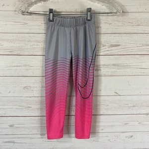 Nike Dri-Fit Little Girls Swoosh Athletic Leggings Size 4/XS Gray Pink 16x15 - Picture 1 of 5