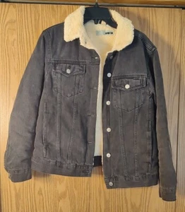 TOPSHOP Moto Black Sherpa Denim Trucker Jacket Size 4 - Picture 1 of 3