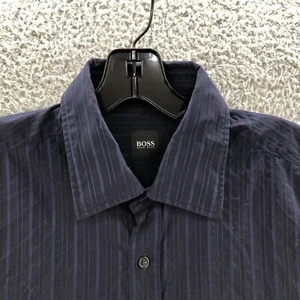 Hugo Boss Shirt Mens Large Blue Button Up Striped Casual Preppy Long Sleeve - Picture 1 of 8