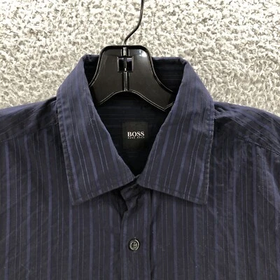 Hugo Boss Shirt Mens Large Blue Button Up Striped Casual Preppy Long Sleeve - Image 1 of 4