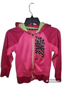 Nike Therma-Fit Girls Sz SMALL Full Zip Hooded Jacket Pink/Yellow Athletic Cozy - Picture 1 of 6