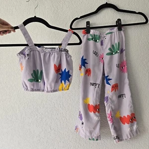 H&M x Liunic 2pc Set 5T years Purple Pattern Pant and Crop Top - Picture 1 of 6