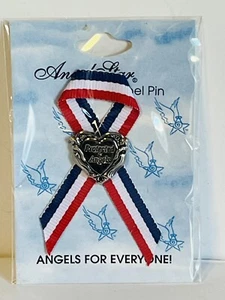 Protected By Angels Lapel Pin Red White Blue Ribbon Encouragement Healing NIP - Picture 1 of 6