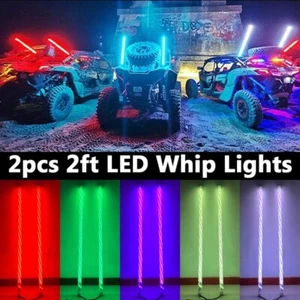 2pcs 2FT RGB Spiral LED Whip Lights 360° Visible Tube Light APP+Remote Control - Foto 1 di 11
