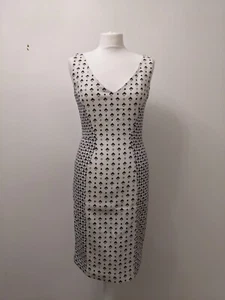 French Connection Midi Dress 12 White Black Geometrical Cotton Sleeveless - Picture 1 of 7