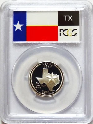 2004-S SILVER WASHINGTON QUARTER STATE SERIES TEXAS FLAG LABEL  PCGS PR70DCAM - Image 1 of 3
