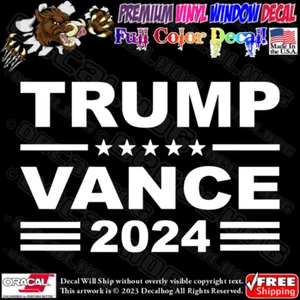 Donald Trump JD Vance 2024 White Car Truck Window Wall Vinyl Decal Sticker. - Picture 1 of 6