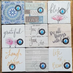 Set of 4: Naturally Absorbent Designed Stone & Cork Coaster Tiles Made in USA - Picture 1 of 13