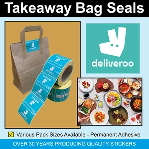 Deliveroo Takeaway Paper / Plastic Bag / Pizza Box Seals - Labels / Stickers - Picture 1 of 25