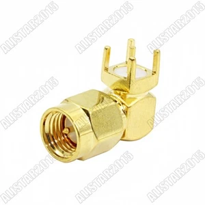 10x SMA Male Plug Right Angle RA Thru Hole PCB Mount Solder Goldplated Connector - Picture 1 of 3