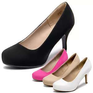Women Dress Pumps Low Stilettos Heel Round Toe Slip On Office Work Pumps Shoes - Picture 1 of 15