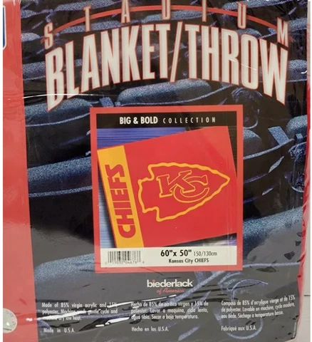 NFL Kansas City Chiefs 50" x 60" Stadium Blanket / Throw, New (BIG & BOLD) Cover