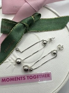 Pandora Bead String Earrings Balls Authentic 925 Genuine Ale 297535 - Foto 1 di 13