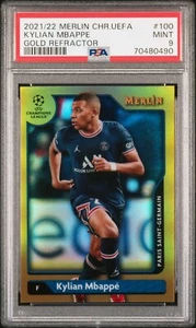 2021 Topps Merlin UEFA Soccer Kylian Mbappe Gold Refractor #100 PSA 9 Mint /50 - Picture 1 of 4