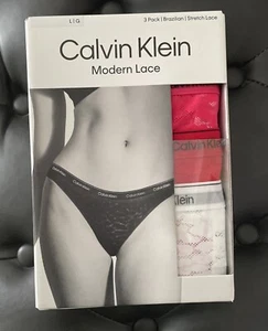 Calvin Klein Modern Lace 3 Pack Brazilian Thongs Stretch Size L Large New Sealed - Picture 1 of 13