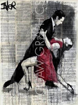 Dacing at Midnight Tango, Loui Jover, Wall Decor Art Print Poster 14" x 11" 641 - Image 1 of 2