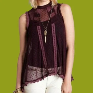 Free People Deep Purple Sheer Lace Sleeveless Top Size XSmall - Picture 1 of 15