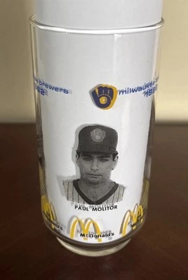 1982 MILWAUKEE BREWERS PAUL MOLITOR PETE VUKOVICH McDonald's Glass MLB Baseball - Image 1 of 4