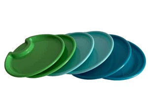 Pampered Chef Outdoor Picnic 10” Plastic Party Plates Set Of 6 Blue Green Teal - Picture 1 of 5