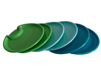Pampered Chef Outdoor Picnic 10” Plastic Party Plates Set Of 6 Blue Green Teal - Image 1 of 4