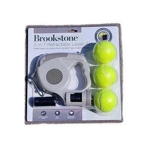 Brookstone 3-in-1 Retractable Dog Leash, LED Light, Bag Dispenser, Tennis Balls - Picture 1 of 3
