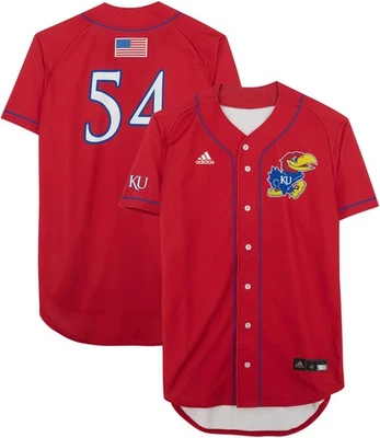 Kansas Jayhawks Team-Issued #54 Red Jersey from the Baseball Program Size 40 - Image 1 of 3