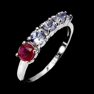 925 Sterling Silver Ring Round Ruby Tanzanite Natural Gemstone Jewelry Size 8 - Picture 1 of 14