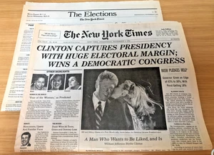 Nov 4, 1992 CLINTON CAPTURES PRESIDENCY * The New York Times + Nov 5th Elections - Picture 1 of 2