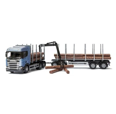 EMEK, SCANIA R450 6x4 blu con Dolly e rimorchio 2 assi per trasporto legno, 1... - Immagine 1 di 4