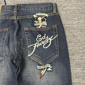 Ed Hardy Jeans Men 32X32 Death Before Dishonor Knife Eagle Tattoo Rocker Biker - Picture 1 of 14