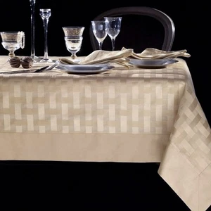 Tablecloth with 12 beige napkins INTRECCIO in Flandra applied border 180x280 - Picture 1 of 1