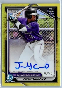 2024 Bowman Chrome #CPA-JC Jeremy Ciriaco Prospects Giallo automatico /75 - Foto 1 di 2