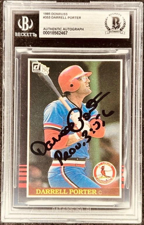 Darrell Porter autographed signed St. Louis Cardinals 1985 Donruss card BAS slab - Image 1 of 2