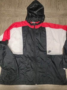 NIKE Track Jacket Windbreaker Red Black Color block Men's XL 1980s Vintage - Picture 1 of 8