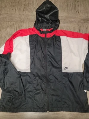 NIKE Track Jacket Windbreaker Red Black Color block Men's XL 1980s Vintage - Image 1 of 4