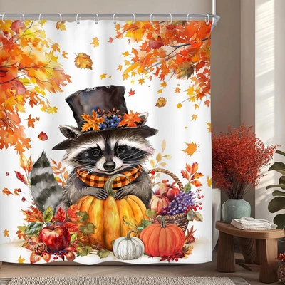 Funny Raccoon Autumn Shower Curtain Fall 60"W x 72"L (Pack of 1) A 01e Raccon - Image 1 of 4