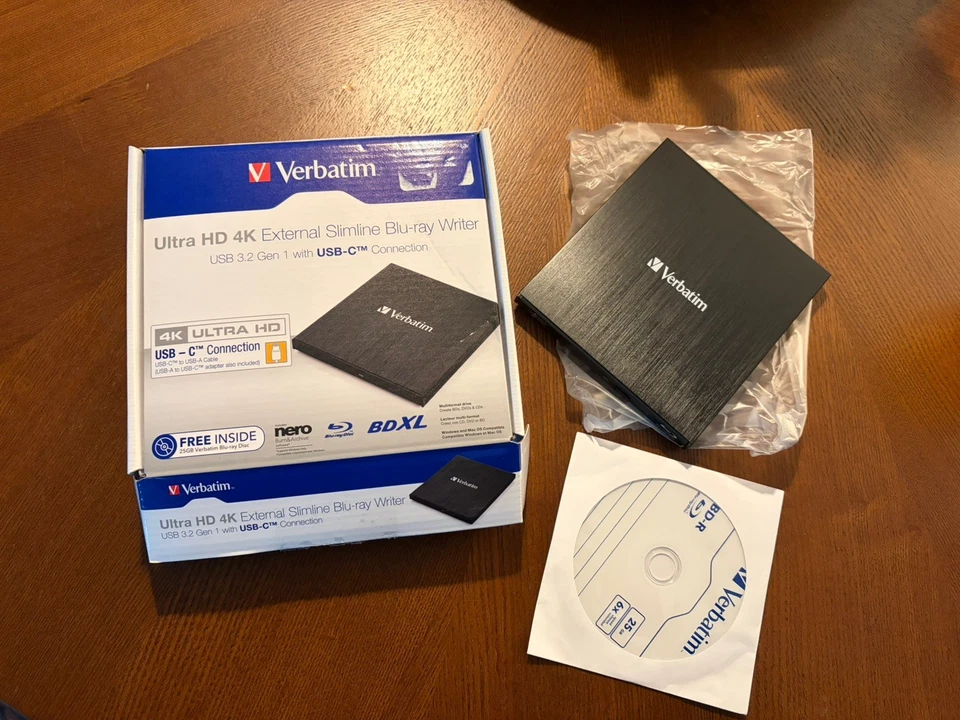 Unidade externa Verbatim 4K UHD gravador de Blu-ray BU40N/UD04 LG MakeMKV LibreDrive - Imagem 1 de 4