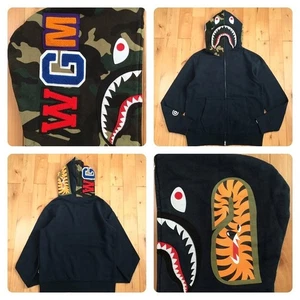 BAPE Navy × woodland camo Shark Full Zip Hoodie NIGO A Bathing Ape Size M - Picture 1 of 9