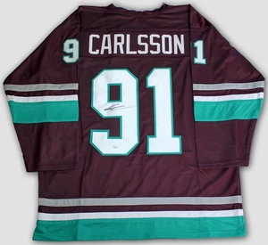 LEO CARLSSON SIGNED ANAHEIM DUCKS CUSTOM JERSEY NHL STAR AUTOGRAPHED +JSA COA - Picture 1 of 3