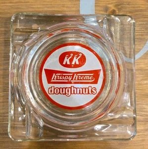 Krispy Kreme Donuts Square Glass Ashtray with vintage KK Logo Four Slot - Picture 1 of 6
