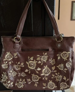 ANTHROPOLOGY GOLD ROSE BESTICKT BRAUN ECHTLEDER GROSS ~ BEUTELTASCHE - Bild 1 von 13