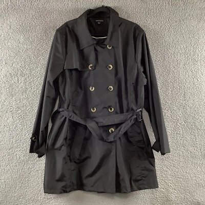Harve Benard Trench Raincoat Women 2XL Black Double Breasted Lined Belted Pocket - Image 1 of 4