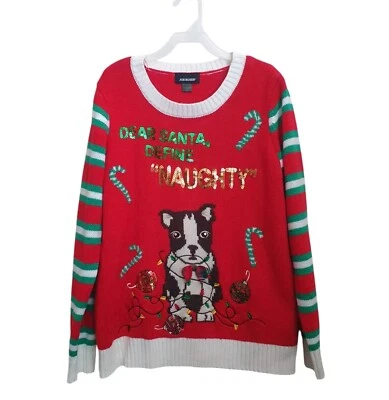 Joe Boxer Mujer Navidad Feo Suéter Querido Santa Travieso Perro Rojo Tejido Talla L Foto 1 de 4