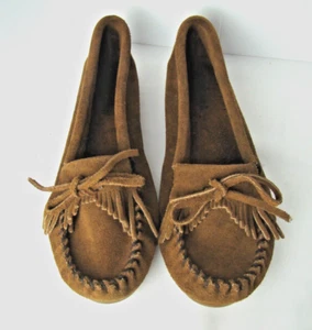 Minnetonka Moccasin Shoes Slippers Loafers Women Size 8.5 Suede Fringe Slip Ons - Picture 1 of 10