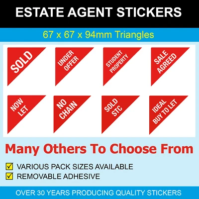 PRICE STICKERS Removable Adhesive - Estate Agent Stickers - 67 x 67 x 94mm Triangles