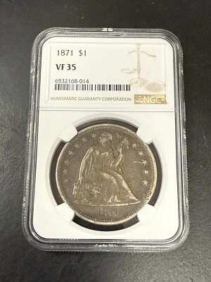 1871 Seated Liberty Silver Dollar NGC VF35 Very Fine $1 - Image 1 of 4