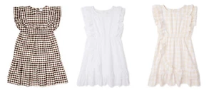 3 Wonder Nation Girl Ruffle Dresses White Eyelet + Brown Gingham+Cream  XL 14/16 - Picture 1 of 9