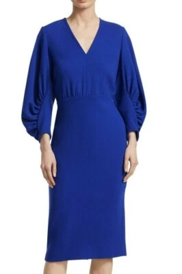 $1290 NUEVO Vestido Lela Rose Funda Ajustada Elastizada MIDI Manga Abullonada Azul Lapislázuli 2 Foto 1 de 4