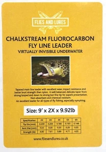 "Chalkstream" Fluorocarbon 9' Fly line tapered leader 7 sizes. 1st class post - Picture 1 of 1