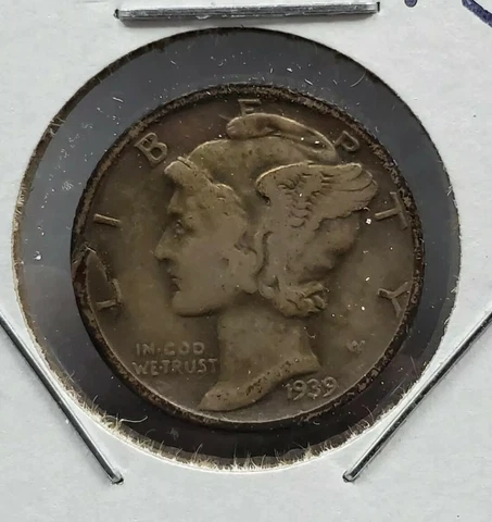 " Keychain rim " OBV Mercury Silver Dime Laminated Planchet error coin 1939 S 👓 Cover